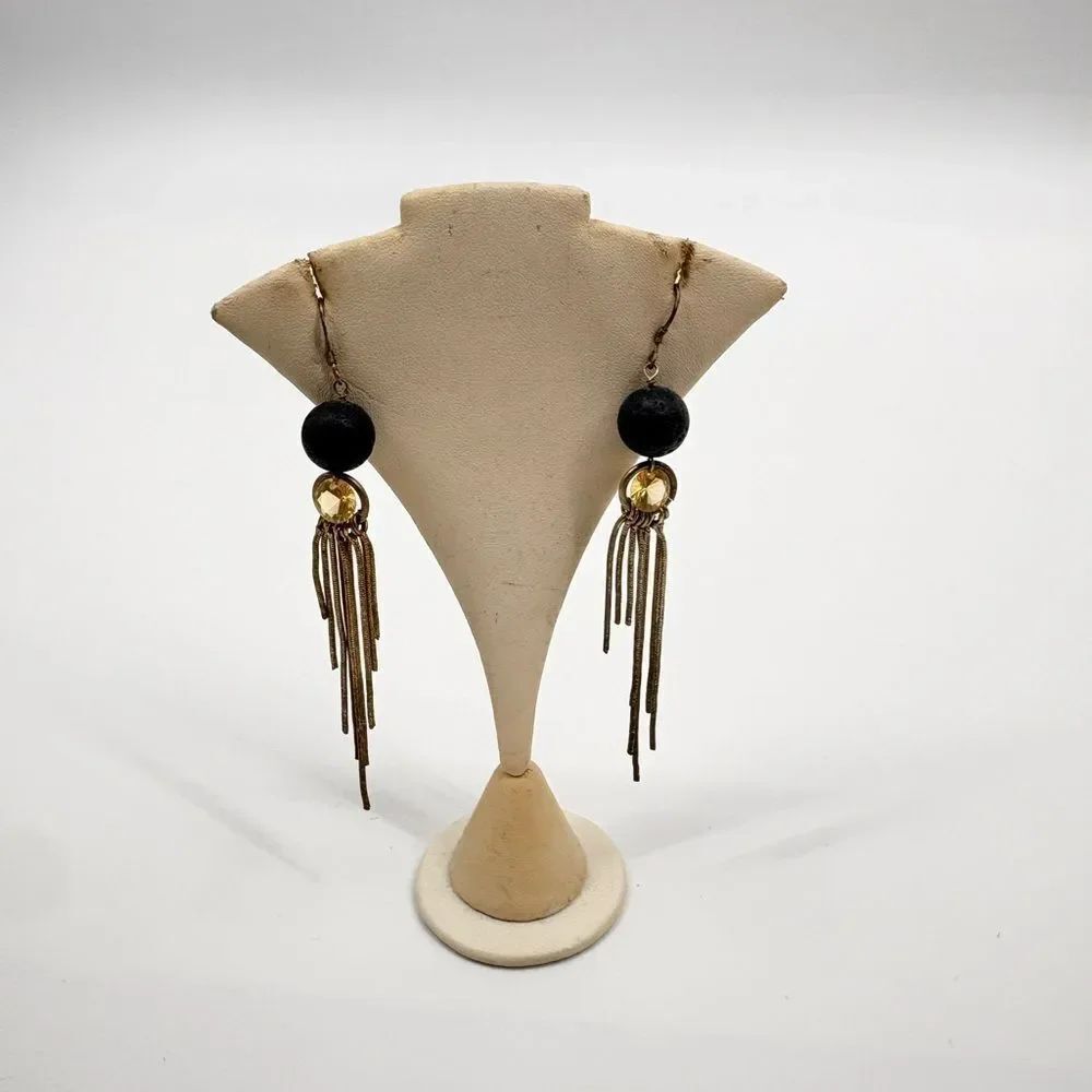 Elegant Black and Gold Dangle tassle Earrings